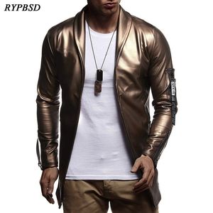 Casual Men Jacket Fashion Casual Wid Down Collar Long Sleeve Slim Fit Outwear Pu Leather Jacket Black Cardigan For Men MXXXL 201104