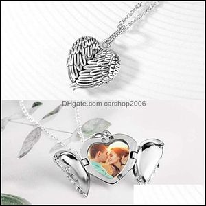 Christmas Decorations Festive Party Supplies Home Garden Sublimation Blanks Pendant Locket Po Necklace Angel Wings Transfer Printing Heart