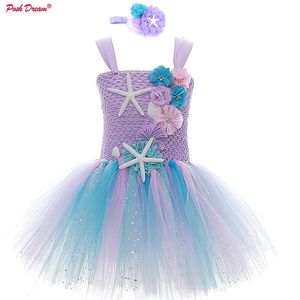 Lavendel Blume Kinder Kinder Mädchen Geburtstag Party Kleider Glitzer Tüll Seestern Blume Kleinkind Baby Mädchen Kleidung für Kinder 220707