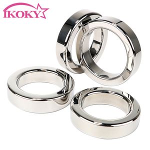 Ikoky Metal Cock Ring Male Chastity Belt Device 8mm Tjocklek Rostfritt stål Penisringar Sexiga leksaker för män Försena utlösning