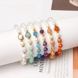Beaded Strands Fashion Natural Faceted Stone Armband Freshwater White Pearls Bangles For Women Men smycken justerbar handgjorda fawn22