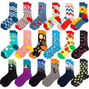 Men's Socks Pair Big Size Crew Combed Cotton Geometric Fruit Oil Painting Casual Fashion Autumn Winter Novelty Funny Happy Men SocksMen's