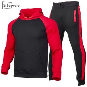 SITEWEIE Autunno Inverno Uomo 2 pezzi Set Addensare Tute Outfit Pantaloni della tuta e felpe Pullover Felpe con cappuccio Abbigliamento uomo L472 201128