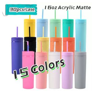 Magazzino locale! Bicchieri acrilici sottili da 16 once Bicchieri acrilici colorati opachi con coperchi e cannucce colorate Bicchieri di plastica a doppia parete Magazzino USA 15 colori