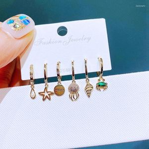 Hoop & Huggie Design Crystal Jellyfish Crab Sea Life Earrings Set For Women Gold Color Cubic Zircon JewelryHoop Dale22
