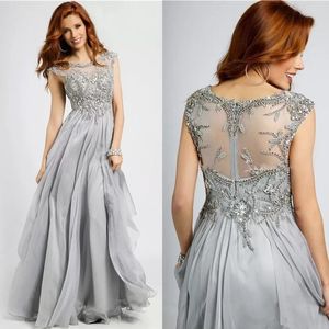 Silver Grey Mother Of The Bride Dress Scoop Neck Beading Chiffon Lace Plus Size Wedding Guest Dress