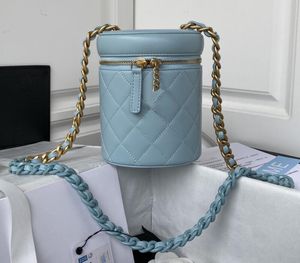 Realfine Bags 5A AS3210 16cm Small Vanity Case Light Blue Lambskin Leather Shoulder Handbags Purses For Women with Dust Bag