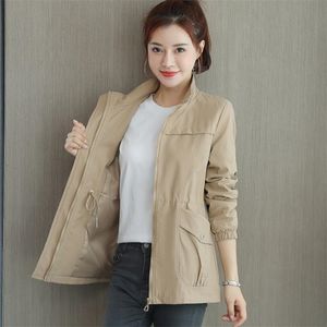 Womens Windbreaker outono coreano Wild StandCollar Slim Jacket Short Student Windbreaker Coat Khaki Tops 220804