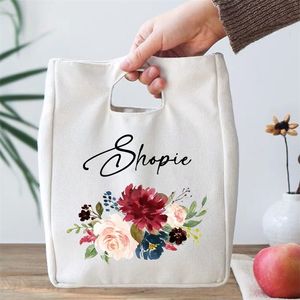 Personlig anpassad blomma med namn Funktionell kylare Lunch Box Portable Isolated Bento Bag Thermal Picnic Food PALLS Gifts till hennes 220711