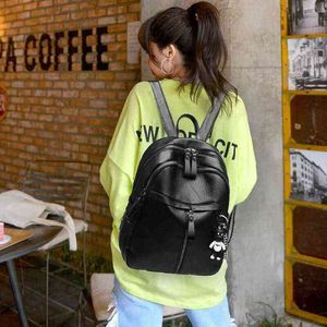 New Fashion Women PU Leather Backpack Fashion Purse Cross ombros DIA MACACA FUNￇￃO Exterior Fun￧￣o de Escola Pequena J220620