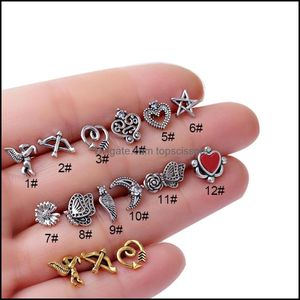 Body Arts Set Of 12 Pcs 20G Retro Ear Cartilage Earrings Titanium Steel Piercing Jewerly For Women And Girls Drop Del Topscissors Dhxgn