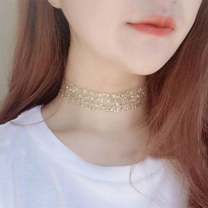 Guld sexig och osynlig halsband choker clavicle kedja kvinnliga nacktillbehör band koreansk paljett