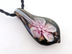 Pendant Necklaces Handmade Glass Murano Lampwork Black Gold Sand Water Drop Fit Necklace Jewelry Gifts LL42