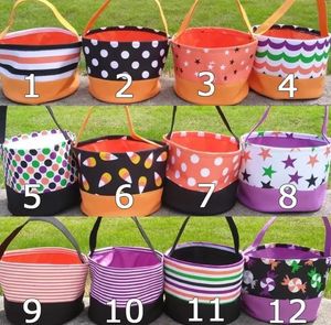 Halloween Bucket Favors Polka Dot Bat Striped Polyester Candy Collection Bag Halloween Trick or Treat Pumpkin Bags 12 Designs FY3803 0805