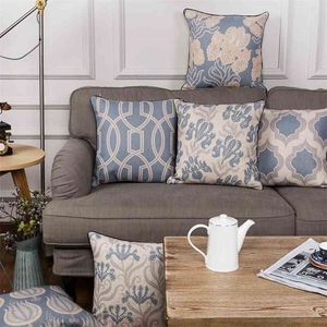 Wholesales -Kissenabdeckung Vintage Blue European Cushion Cover Home Decorative Pillow Case 45x45 cm/30x50 cm 210401