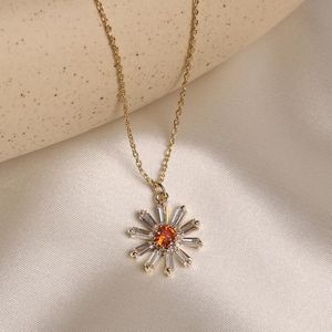 Pendant Necklaces Korean Fashion Jewelry Sweet And Delicate Copper Inlaid Zircon Small Daisy Elegant Female Prom Clavicle NecklacePendant