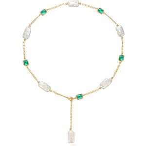 Grüne Süßwasserperlen Halskette großhandel-Anhänger Halskette U Trendy Barock Süßwasserperlen Halskette mit grünem Edelsteinschmuckgeschenken für Frauen Mädchen Frau MomPendant