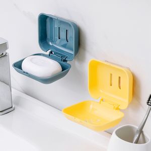 Creative With Cover Wall Mounted Soap Box Portable Moisture Proof Waterproof Soap Draining Rack For Home Bathroom Accessories