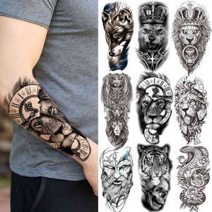 NXY Geçici Dövme Pusula Lion S Erkekler Kadınlar Için Yetişkin Çocuklar Siyah Taç Kaplan Kafatası Sticker Sahte Yılan Tanrım Kurt Tatoos Kağıt 0330