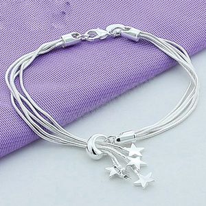 925 Silver Sterling Silver Five Snake Chain Starfish Bracelet para mulher jóias de noivado de casamento glamour