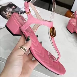 Men's women's leather sandals fashion letters metal buckle stripe sewn slippers comfortable heel 4.5cm luxury show party beach shoes delivery box size 35-45