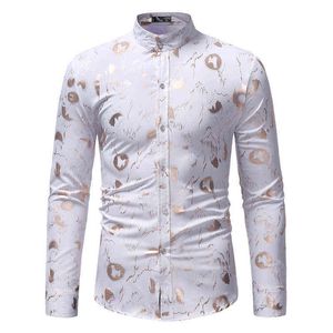 Camicia da uomo Casual Slim Fit manica lunga da uomo Camicie eleganti Nightclub Party Prom Camicia abbronzante bianca Uomo Streetwear Camisa Social L220704