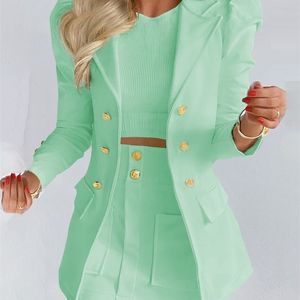 Womens Spring och Autumn Jacket Kjol Twopiece Solid Color Puff Sleeve Suit Set Fashion 220801