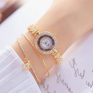 Relógios de Pulso Rosa Ouro Pulseira Relógio Feminino Cristal Quartzo Relógios Feminino Top Feminino Relógio Menina Zegarek Damski