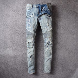 2021 MONS JEANS DE MOTORCIONAGEM DE MOTORCIONE Jeans Jean Rock Skinny Slim Ripped Hole Hole Marca de alta qualidade Hip Hop calças 21Ss