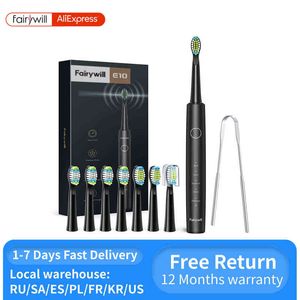 Fairywill Sonic Electric Toothbrush E10 USB Fast Charge Mode Toothbrushes for Adult with Tooth Brush Heads Tongue Scraping