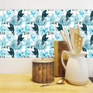 Wall Stickers YRHCD Creative Sunflower & Toucans Oil-proof Tile Sticker For Kitchen DIY Waterproof Decal Background Decor