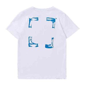 Herren-T-Shirts aus T-Shirts Hochwertige Tide Br Style White Front Rear Cracks H-gemalte Graffiti-Pfeile und Damen-Baumwoll-T-Shirt mit kurzen Ärmeln