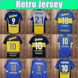 97 98 Boca Juniors Retro MARADONA CANIGGIA Soccer Jerseys 2001 ROMAN GIMENEZ RIQUELME PALERMO TEVEZ Home Away Football Shirt Uniforms