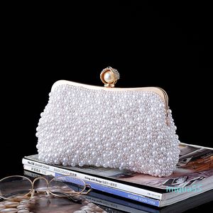 Clutch Bags Full of Pearls Classic White Hardware Diamond Buckle With Gold Chain Fashion Dinner Bag Ladies Banquet Dress Evening Handbag