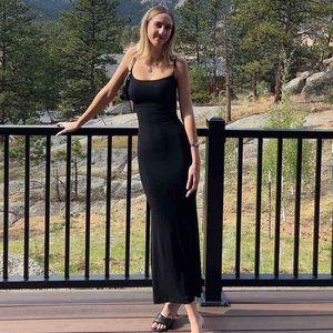 Inwoman Bahar Güz Cami Siyah Maxi Elbise Backless Kadınlar için Seksi Kulübü Kıyafetler 2022 Kolsuz Uzun Bodycon Pembe Parti Elbise Y220401