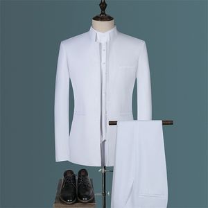 Jacket Vest Pants Suit Three Piece Set / Men's Chinese Style Stand Collar Slim Fit Simple Solid Color Dress Blazer Coat Trousers 220504