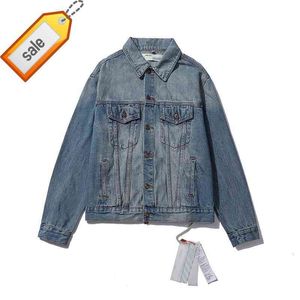 Wholesale tape factory direct for sale - Group buy 50 Discount ss off High slogan version warning line tape letter arrstyle washed old denim jacket men s and women s jacket Factory direct sale