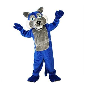 Trajes de mascote azul de lobo azul de natal, trajes de alta qualidade de desenho animado traje de traje de halloween para festas temáticos ao ar livre para adultos unissex vestido