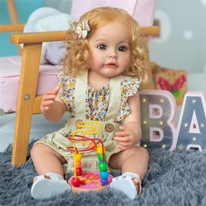 55CM Full Body Silicone Reborn Princess Toddler Girl Dolls Sue-Sue with Rooted Hair Hand-detailed Paiting Waterproof Bebe Toys 220505