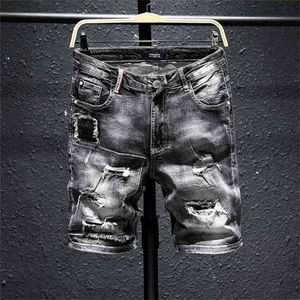 Мужчины серые разорванные джинсовые шорты летние отверстия черные короткие джинсы Высококачественные мягкие хлопковые джинсы короткая джинсы с короткой коленом 210322