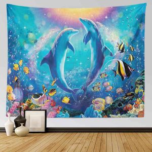 Animal World Whale Tobestry Bohemian Decoration Photo Room Pokój ścienny do sypialni materiał J220804