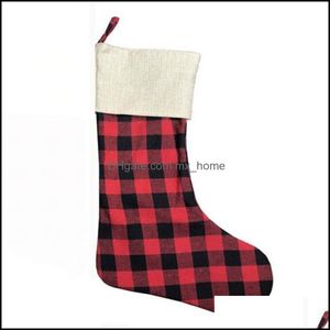 Christmas Toy Stocking Grid Plaid Xmas Pendent Candy Gifts Bag Pursework Dhi5D
