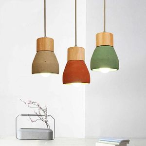 Kolye lambaları Retro Country Style Macaroon Lights Mini Çimento/Ahşap Bar Kahve Dükkanı Loft Deco Asılı Işık Armatürleri E27