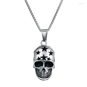 Vintage Punk Skull Pendant Necklace Five-Point Star Silver Necklaces Stainless Steel Cool Hiphop Men's Jewelry 24"chain Chains