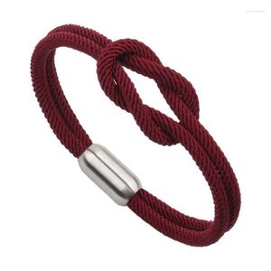 Catena a maglie da uomo Bracciale in corda annodata a doppio strato per le donne Colore argento Fibbia magnetica in acciaio inossidabile Attraente coppia di amanti Gioielli Tr