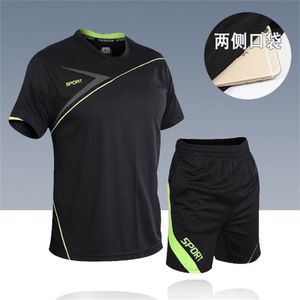 メンズセットスポーツウェアキット半袖スポーツシャツメンズサッカージムフィットネス男性Tシャツセット220609のために2％スーツを運営しています