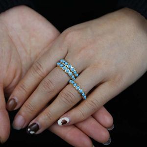 Cluster Ringar Bezel Set Geometrisk Rund Blå Turkos Sten Stapling Eternity Band Finger Rings Cluster