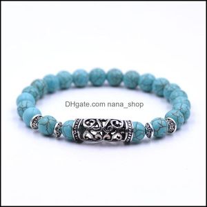Beaded Strands Bracelets Jewelry New 8Mm Natural Black Lava Stone Turquoise Bead Bracelet Diy Aromatherapy Essential Oil Diffuser For Women