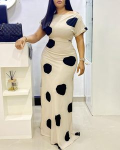 Women Summer Polka Dot Print Long Dress Short Sleeve Slash Collar Slim Dresses Large Size Elegant Fashion Female Clothing 220527