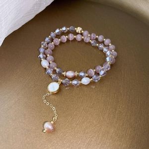 Charm armband rosa lila simulerade opal kristall naturliga sötvatten pärlor runda tofs pärlor kvinnor mode smycken ybr711charm